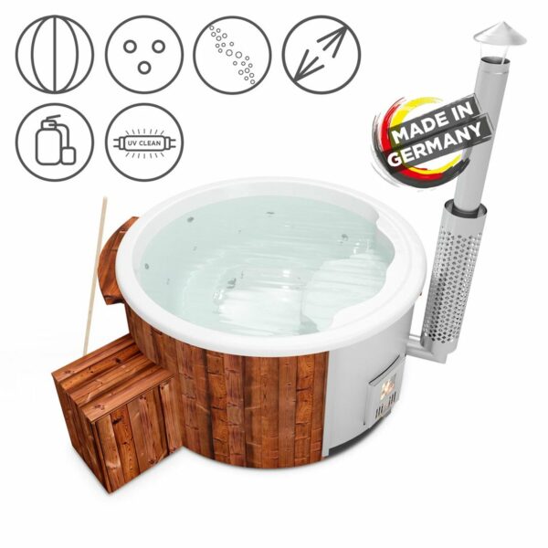 Holzklusiv Hot Tub Saphir 180 Thermoholz Spa Deluxe Clean UV Wanne Weiß